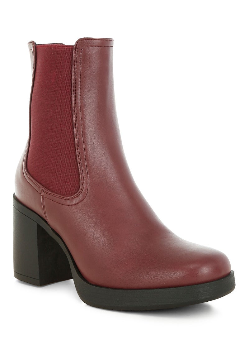 London Rag Women's Faux Leather Chelsea Boots In Burgundy - Image 3