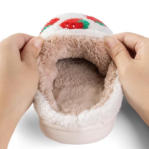 Tellrain Cute Strawberry Pattern Women's Bedroom Slippers - Warm, Soft, Fuzzy, Non-Slip - Image 3
