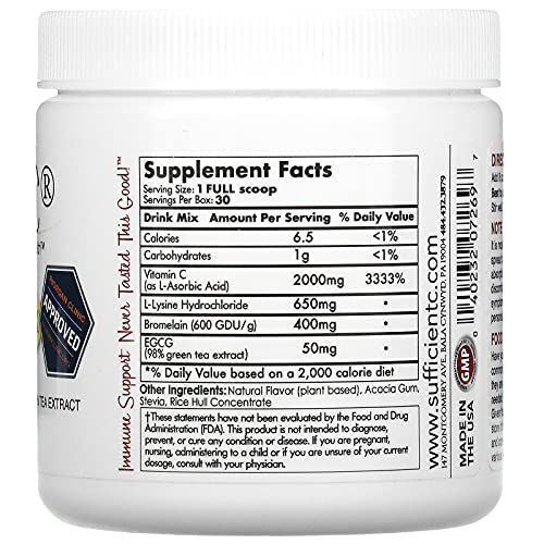 Sufficient-C SufficientC High Dose Vitamin C Lemon Peach ImmuneAde Drink Mix 125 gram Three 3 Pack - Image 5