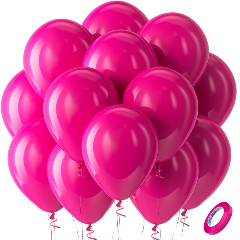 Bezente Hot Pink Latex Party Balloons, 100 Pack 12 inch Round Helium Pink Balloons for Valentine's Day Wedding Birthday Party Backdrop Decorations - Image 1