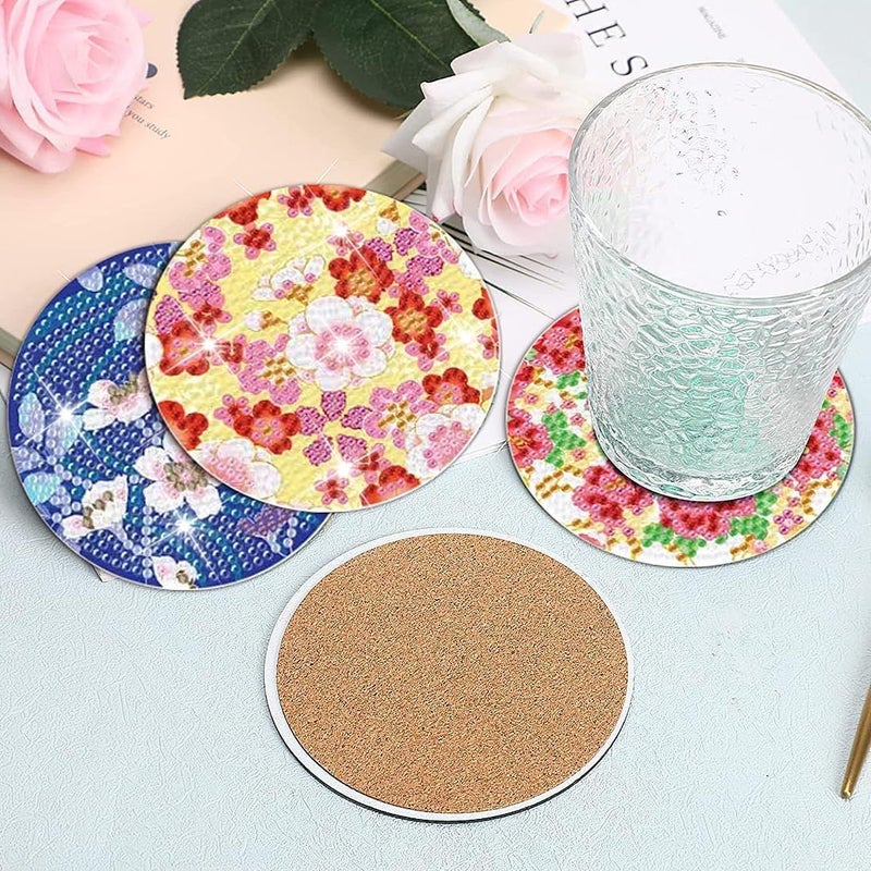 AzsVbvs 8 Pieces Diamond Painting Coasters Kit with Holder, Diamond Art Coasters, DIY Art Crafts Projects for Adults and Beginners (Cherry Blossom) - Image 5