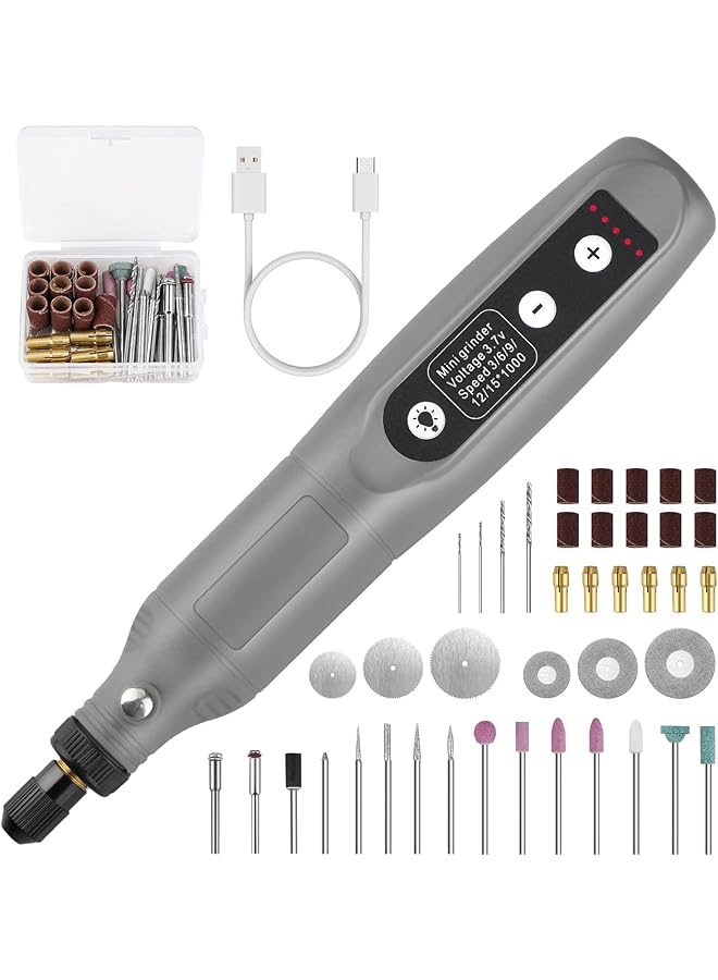 erorex Rotary Tool Kit Cordless 5 Speed Variable And Usb Charging Cable Mini Power Rotary Tools 3.7V With 45Pcs Accessories For Cutting Drilling Sanding Engraving Polishing And Diy Crafts Grey - Image 1