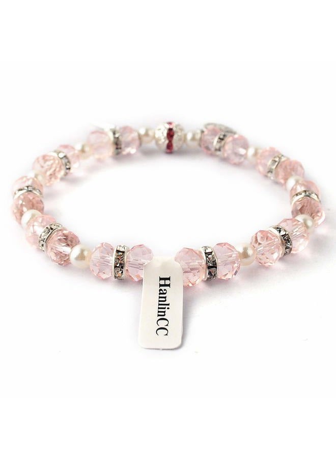 HanlinCC Women's Beaded Stretch Rosary Bracelet with Crucifix and Miraculous Medal (Pink) - Image 3