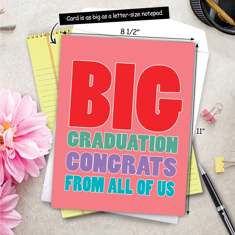 NobleWorks - 1 Pink Graduation Greeting Card w/Envelope (Large 8.5 x 11 Inch) Bold Congrats for High School, College - Girl's Recognition From All Of Us - Big Congratulations J2723CGG-US - Image 3