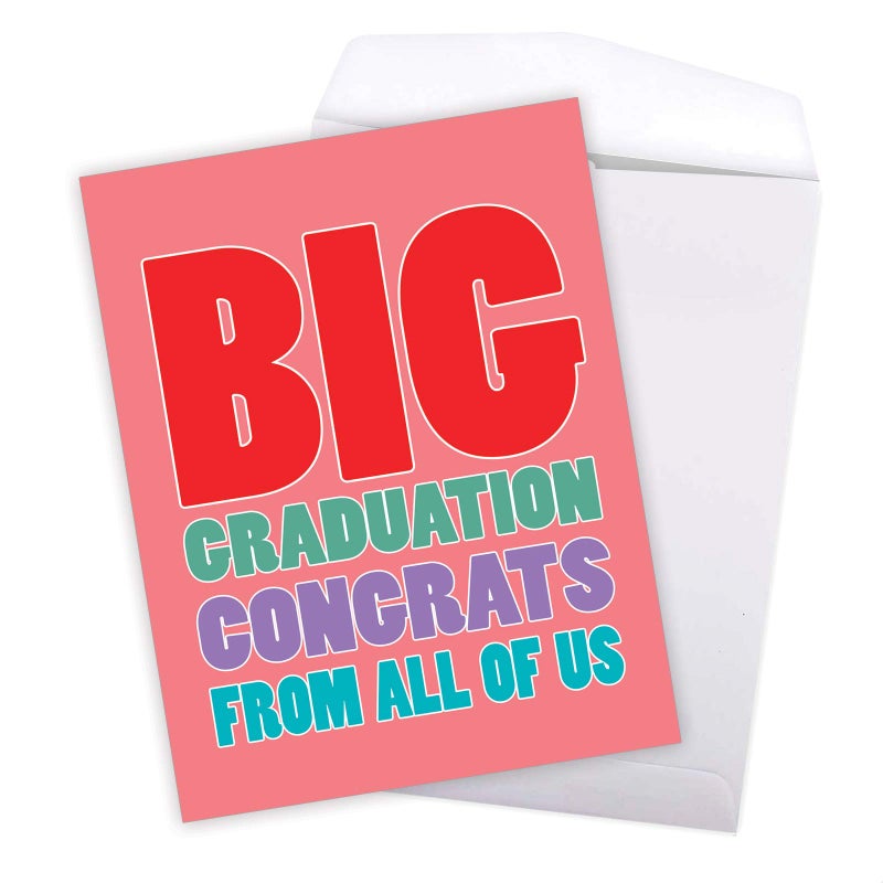 NobleWorks - 1 Pink Graduation Greeting Card w/Envelope (Large 8.5 x 11 Inch) Bold Congrats for High School, College - Girl's Recognition From All Of Us - Big Congratulations J2723CGG-US - Image 5