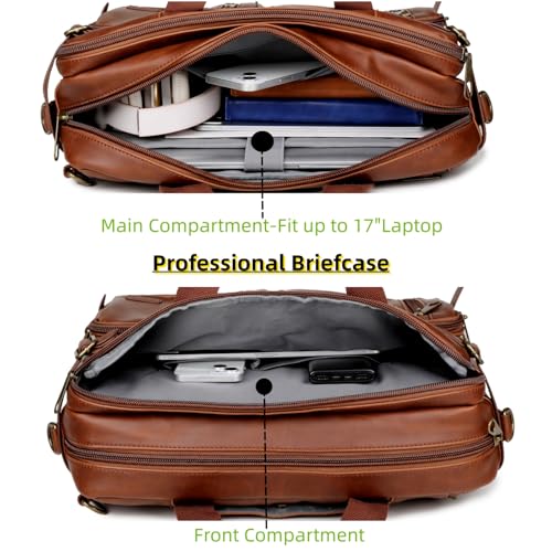 Baosha Leather Laptop Briefcase Backpack Hybrid Large 17 inch Laptop bag Travel Carry on Backpack Vintage for Men HB-22 (Brown) - Image 4