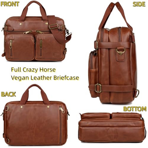 Baosha Leather Laptop Briefcase Backpack Hybrid Large 17 inch Laptop bag Travel Carry on Backpack Vintage for Men HB-22 (Brown) - Image 3