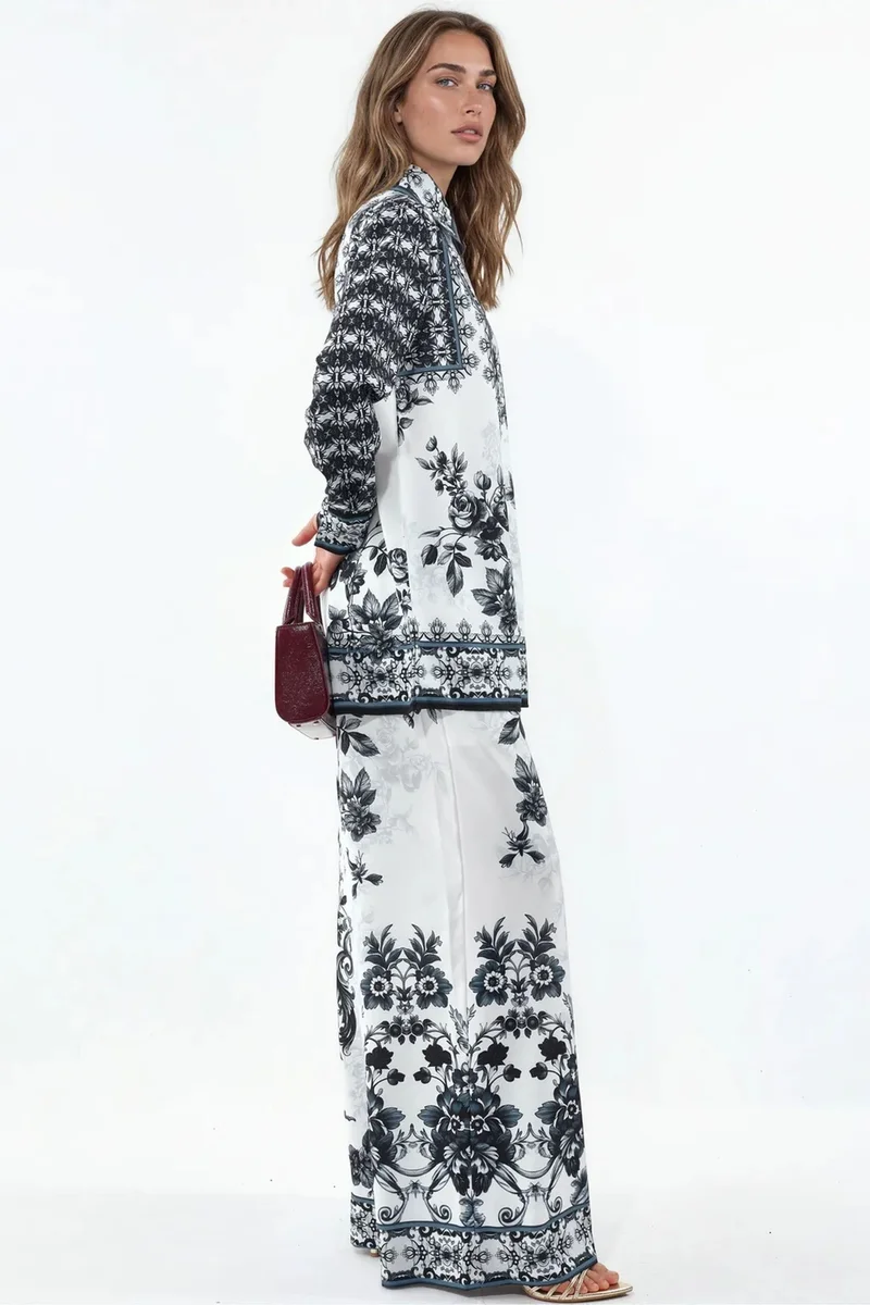 Jennyfer Floral Shirt And Wide-Leg Trousers Set