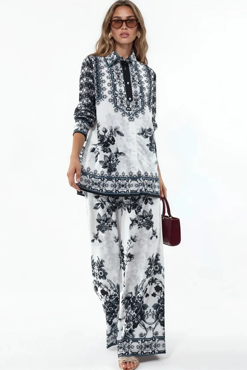 Jennyfer Floral Shirt And Wide-Leg Trousers Set