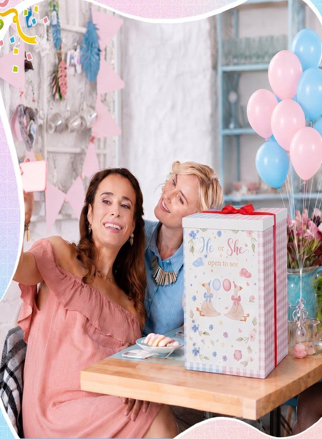 Hungdao Gender Reveal Balloon Box with Ribbon and 10 Pink and Blue Balloons Gender Reveal Games He or She Open to See for Party Decoration 12"x12"x16" (Silly Goose - Image 5