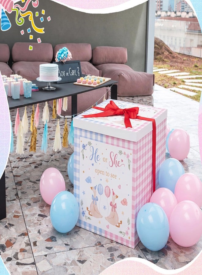 Hungdao Gender Reveal Balloon Box with Ribbon and 10 Pink and Blue Balloons Gender Reveal Games He or She Open to See for Party Decoration 12"x12"x16" (Silly Goose - Image 4