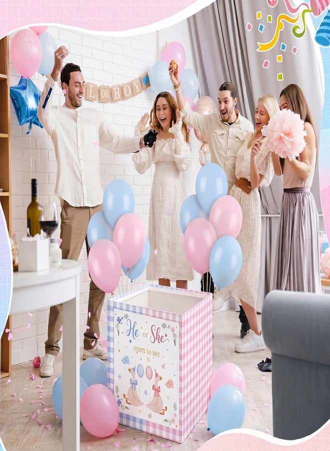 Hungdao Gender Reveal Balloon Box with Ribbon and 10 Pink and Blue Balloons Gender Reveal Games He or She Open to See for Party Decoration 12"x12"x16" (Silly Goose - Image 3