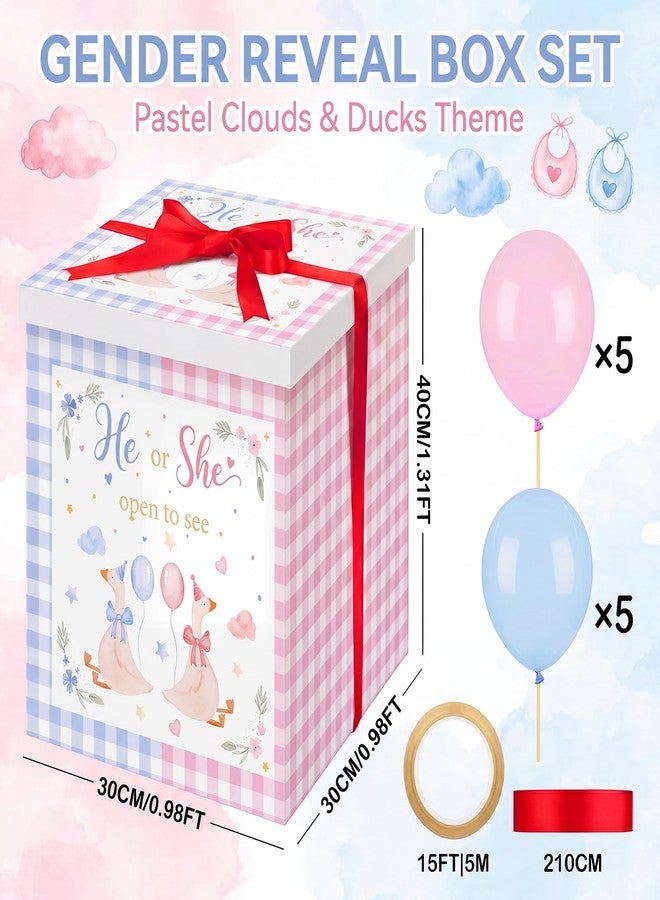 Hungdao Gender Reveal Balloon Box with Ribbon and 10 Pink and Blue Balloons Gender Reveal Games He or She Open to See for Party Decoration 12"x12"x16" (Silly Goose - Image 2