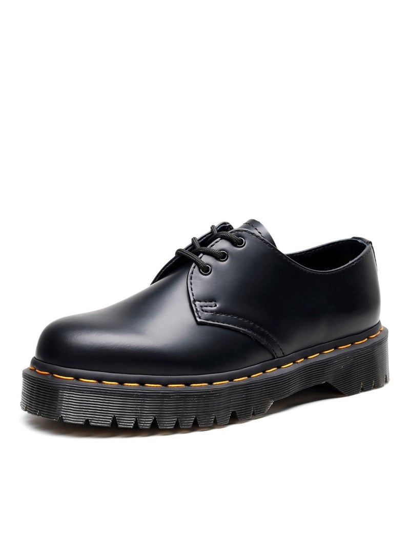 Loquat Women's Low Cut Leather Round Toe Casual Thick Sole Shoes Black - Image 4