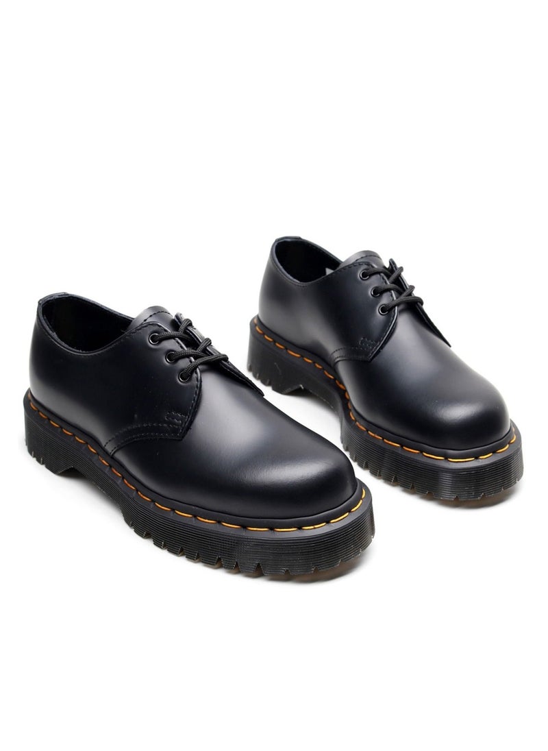 Loquat Women's Low Cut Leather Round Toe Casual Thick Sole Shoes Black - Image 2