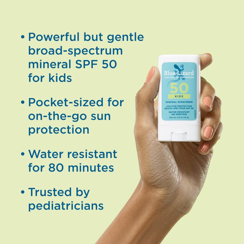 BLUE LIZARD Mineral Sunscreen Stick with Zinc Oxide SPF 50+ Water Resistant UVA/UVB Protection Easy to Apply Fragrance Free, Kids, Unscented, 0.5 oz - Image 2