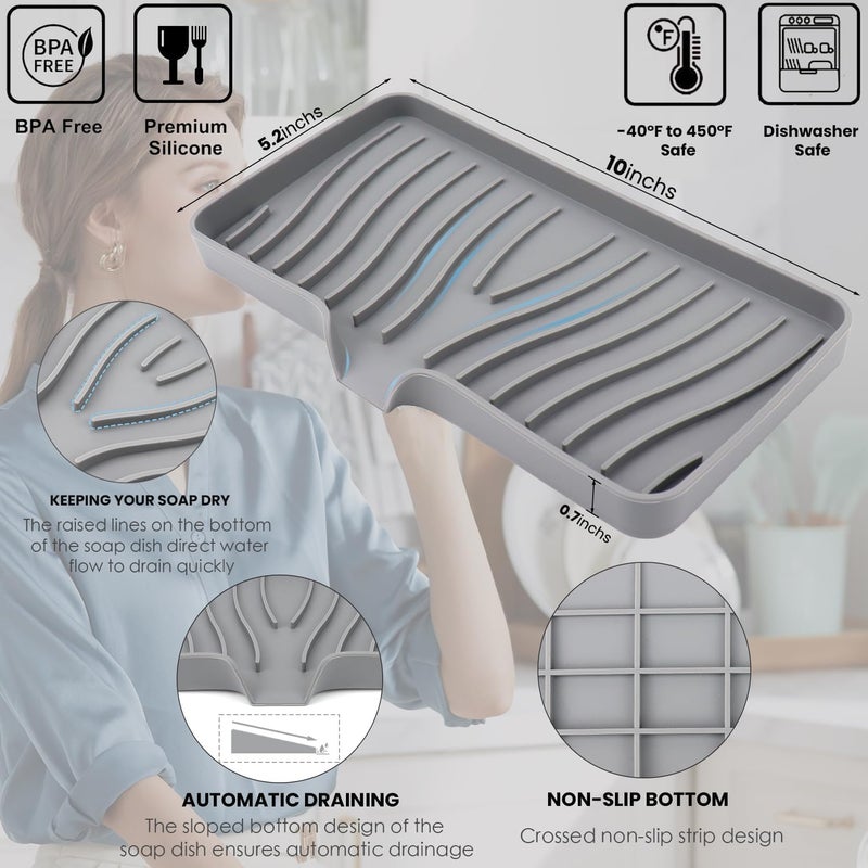 STORE 2508 Store2508 Silicone Kitchen Soap Tray, Kitchen Sink Tray Sponge Tray Dish Sponge Holder, Sink Caddy Organizer for Dish Soap Bottle, Soap Dispenser, Scrubber Brushes, Bathroom Soap Holder (1 Pc) - Image 2