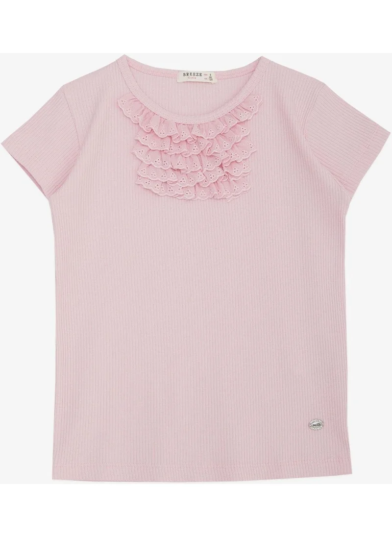 Breeze Girl's T-Shirt Laced Corduroy 4-8 Years, Pink