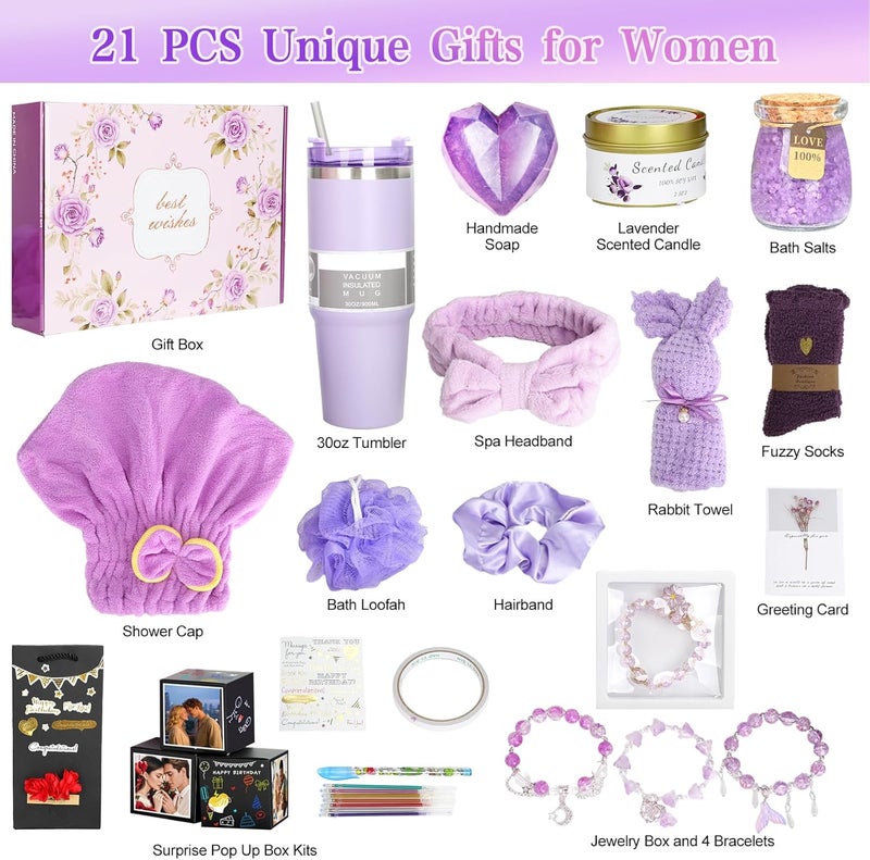 CLTTCLLCT Unique Birthday Gift Basket for Women,Self Care Gifts for Women Get Well Soon Gifts，Sympathy Gift Care Package Thank You Friendship Gifts for Her，Relaxing Spa Gifts Set for Sister Mom Wife Coworker - Image 2
