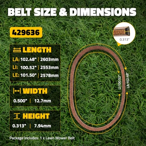 Beltchoice 429636 197253 Deck Belt, Kevlar Cord Mower Belt for Craftsman Husqvarna Poulan Pro 42" Deck, Replaces 532429636 532197253, Compatible with YTH18542 YT3000, 1/2" x 101.2" - Image 4