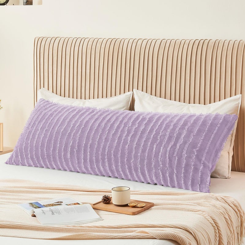 BEDELITE Body Pillow Cover with Zipper Closure Decorative Boho Fleece Pillowcase 20 x 54 Inches Luxury Fluffy Plush Long Body Pillow Pillowcase for All SeasonsLavenderBoho