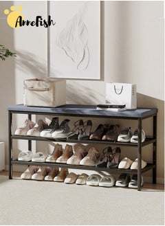 AnneFish 2-Tier Shoe Bench Entryway Storage Bench Rack Organizer with Cushion Padded Shoe Shelf with Seat For Bedroom Hallway  - Image 1