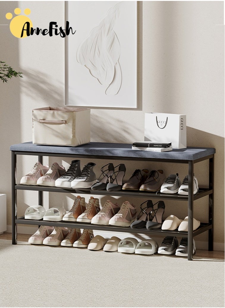 AnneFish 2-Tier Shoe Bench Entryway Storage Bench Rack Organizer with Cushion Padded Shoe Shelf with Seat For Bedroom Hallway  - Image 1