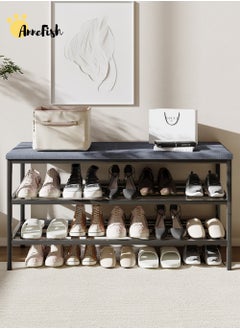 AnneFish 2-Tier Shoe Bench Entryway Storage Bench Rack Organizer with Cushion Padded Shoe Shelf with Seat For Bedroom Hallway  - Image 2