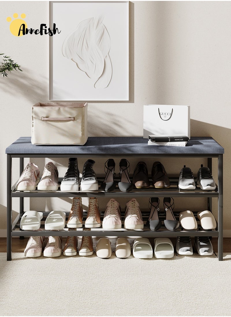AnneFish 2-Tier Shoe Bench Entryway Storage Bench Rack Organizer with Cushion Padded Shoe Shelf with Seat For Bedroom Hallway  - Image 2