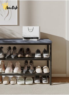 AnneFish 2-Tier Shoe Bench Entryway Storage Bench Rack Organizer with Cushion Padded Shoe Shelf with Seat For Bedroom Hallway  - Image 3