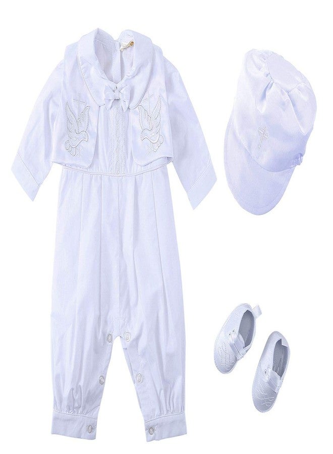 Bow Dream Baby Boy's 4 Pcs Set Christening Baptism Outfits White Long Sleeve 6-12 Months - Image 1