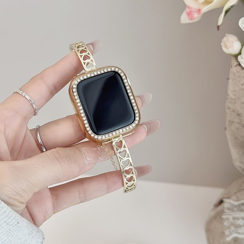 Silvery Zinc Alloy Double Bar Heart Apple Watch Band Fits 42 44 45 46 49mm Series - Image 4
