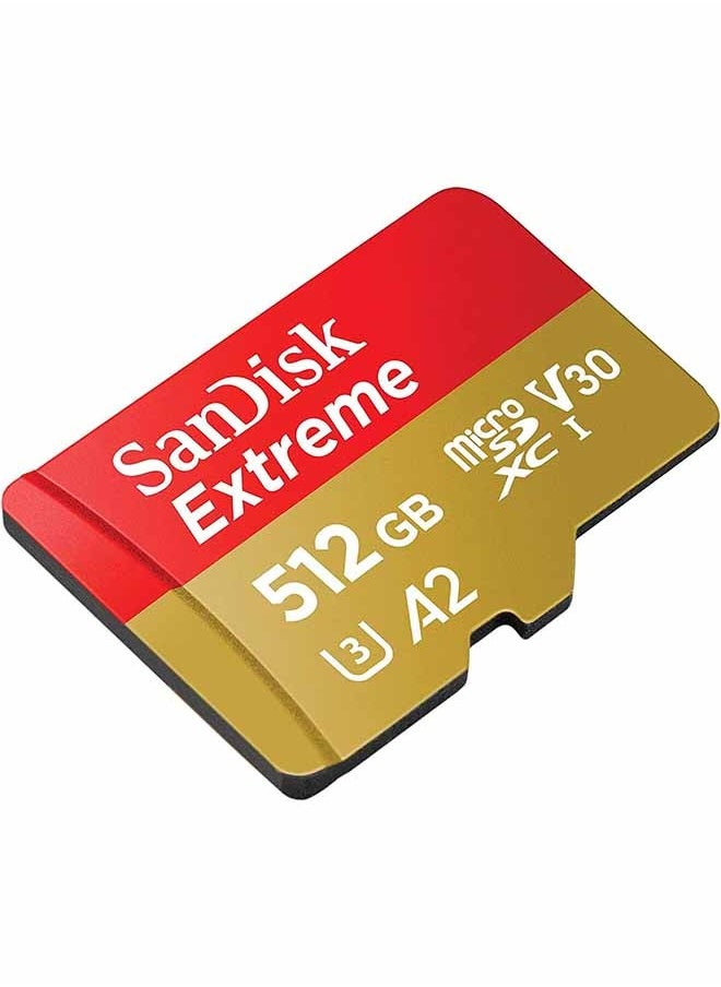 Sandisk - 512GB Extreme microSDXC UHS-I card, with a reading speed of 90-160MBps.