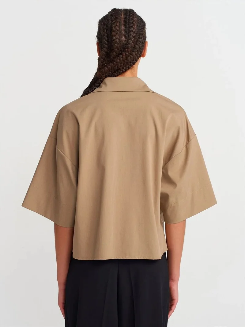 ديلفين Dilvin Oversized Crop Crepe Overshirt