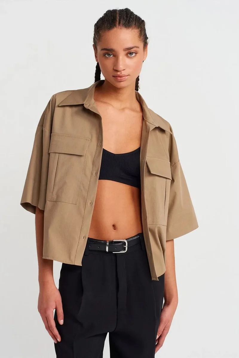 DILVIN Oversized Crop Crepe Overshirt
