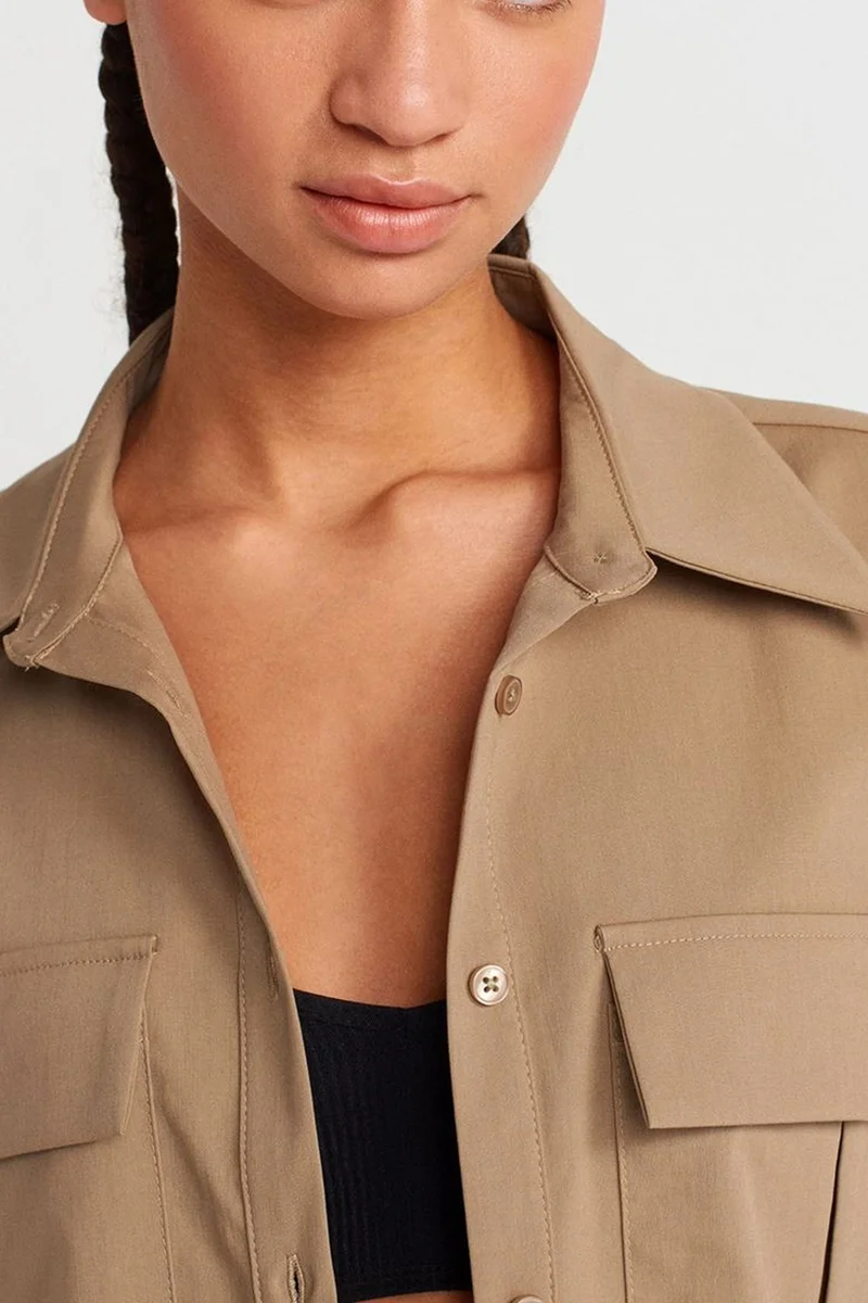 Dilvin Khaki Green DILVIN Oversized Crop Crepe Overshirt for Women | Best Price UAE