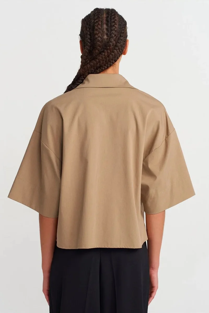 Dilvin Khaki Green DILVIN Oversized Crop Crepe Overshirt for Women | Best Price UAE