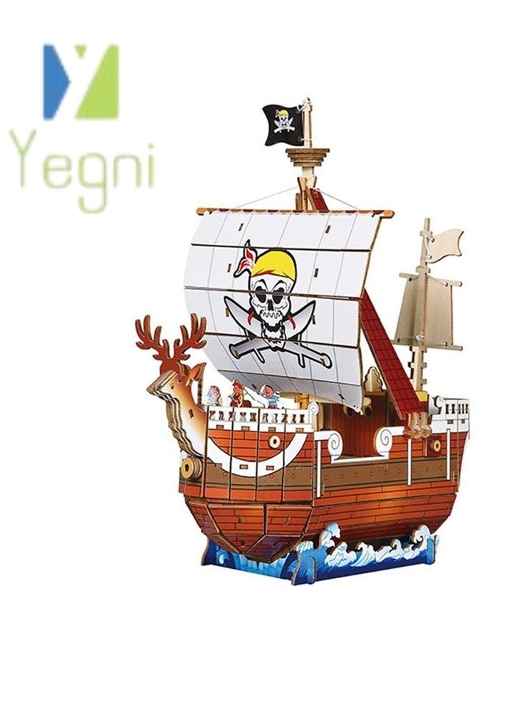Yegni 133 piece 3D wooden model three-dimensional puzzle of a sea-going ship - a DIY manual educational toy ﻿ - Image 1