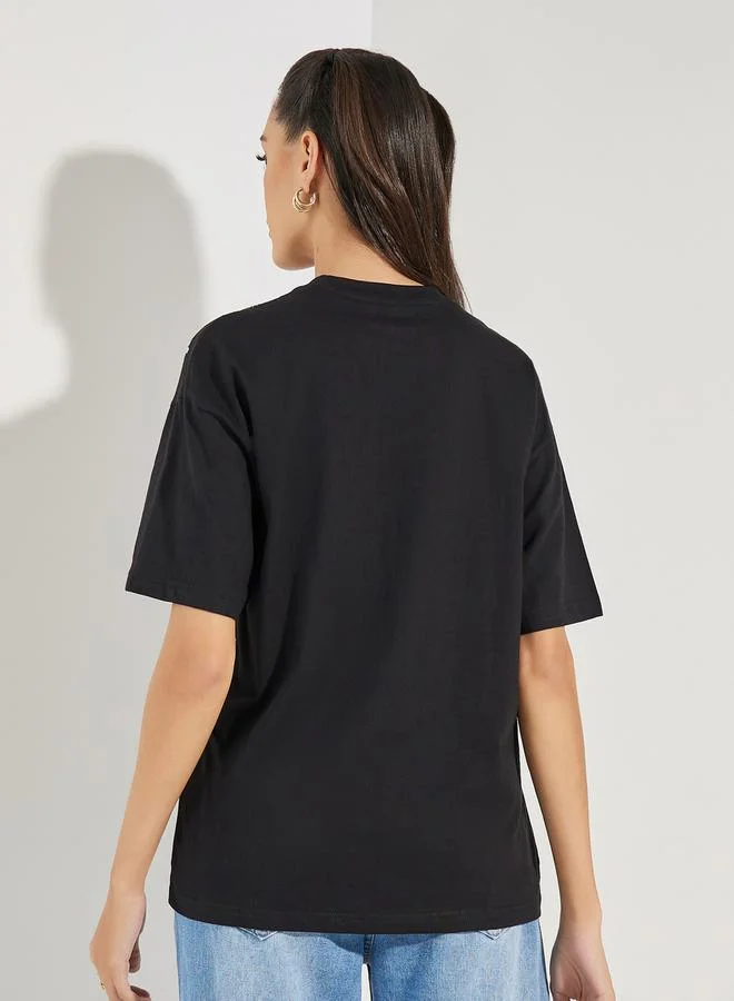 Styli Oversized Embroidery Detail Round Neck T-Shirt