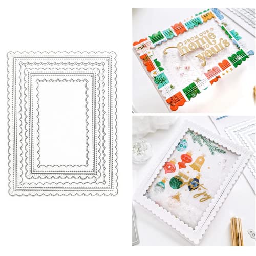 hinana Rectangle Frame Metal Die Cuts,Stitched Scalloped Nesting Tag Background Cutting Dies Cut Stencils for DIY Scrapbooking Photo Decorative Embossing Paper Card Making - Image 1