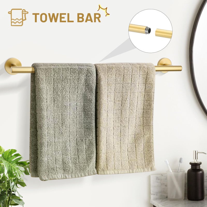 TURS Brushed Gold 5 Piece Bathroom Hardware Set  SUS304 Stainless Steel Bath Towel Bar Set  24 Inch Round Bathroom Accessories Kit Wall Mounted - Image 2