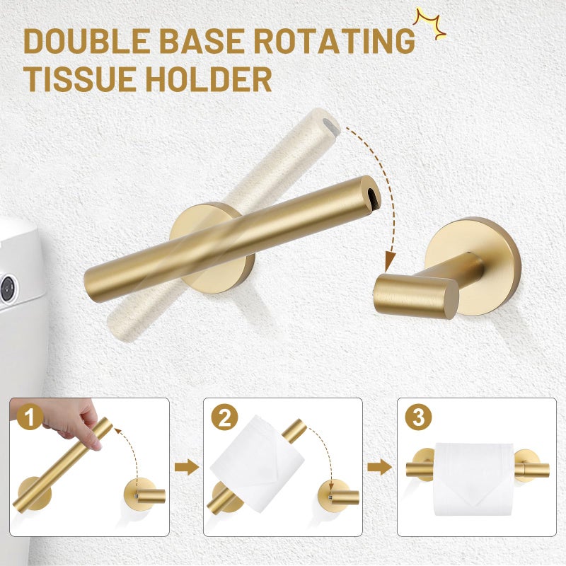 TURS Brushed Gold 5 Piece Bathroom Hardware Set  SUS304 Stainless Steel Bath Towel Bar Set  24 Inch Round Bathroom Accessories Kit Wall Mounted - Image 3