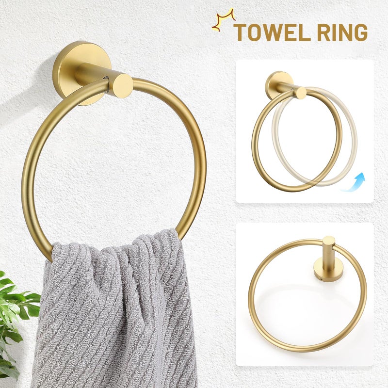 TURS Brushed Gold 5 Piece Bathroom Hardware Set  SUS304 Stainless Steel Bath Towel Bar Set  24 Inch Round Bathroom Accessories Kit Wall Mounted - Image 4