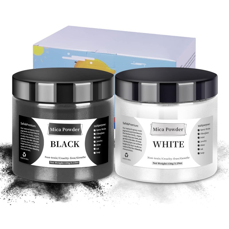 LightStone 150g White  120g Black  270g952oz LightStone Mica Powder for Epoxy Resin  Cosmetic Grade Pigment Powder for Soap Resin Skin Jewelry Slime Ink etc