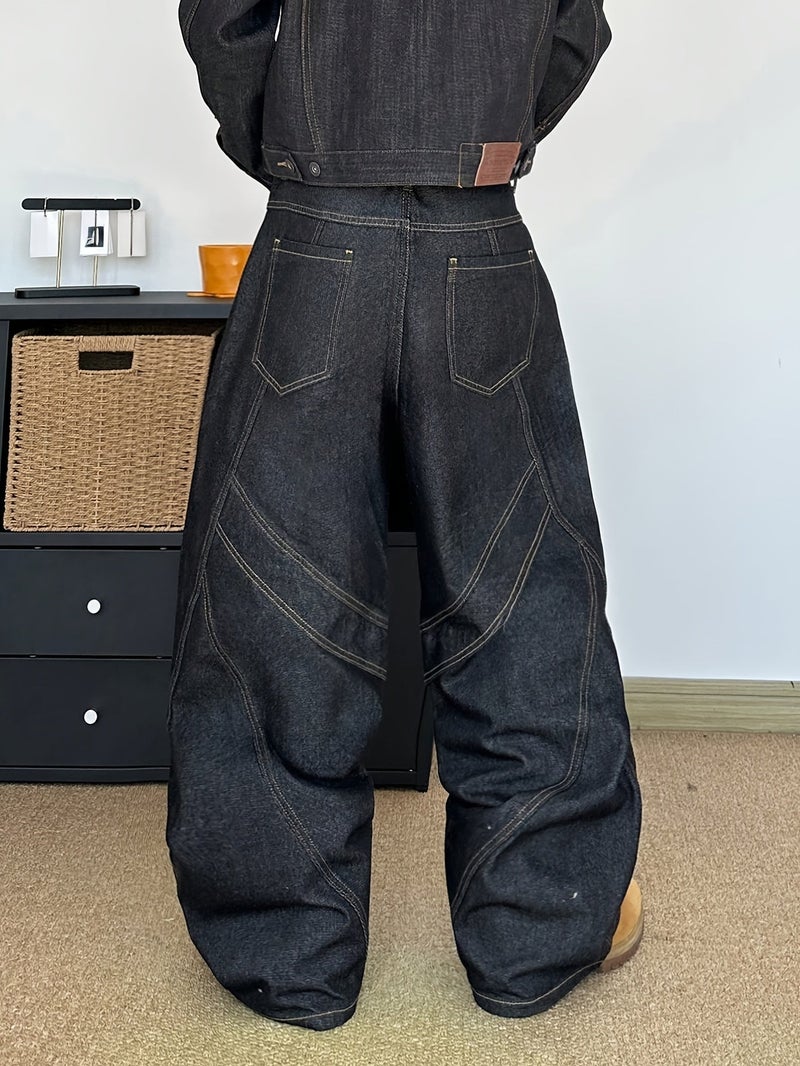 Men's Wide-Leg Loose Fit Oversized Pants with Beltless Button Closure - Heavy Washed Solid Color Streetwear Trousers, Button-Accented for - Wear ( - Image 3