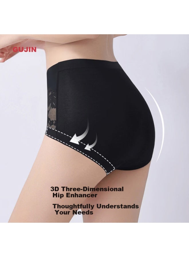 Gujin Women's 3-pack Lace Seamless High-waist Breathable Silk Antibacterial Panties Triangular Underwear - Image 3