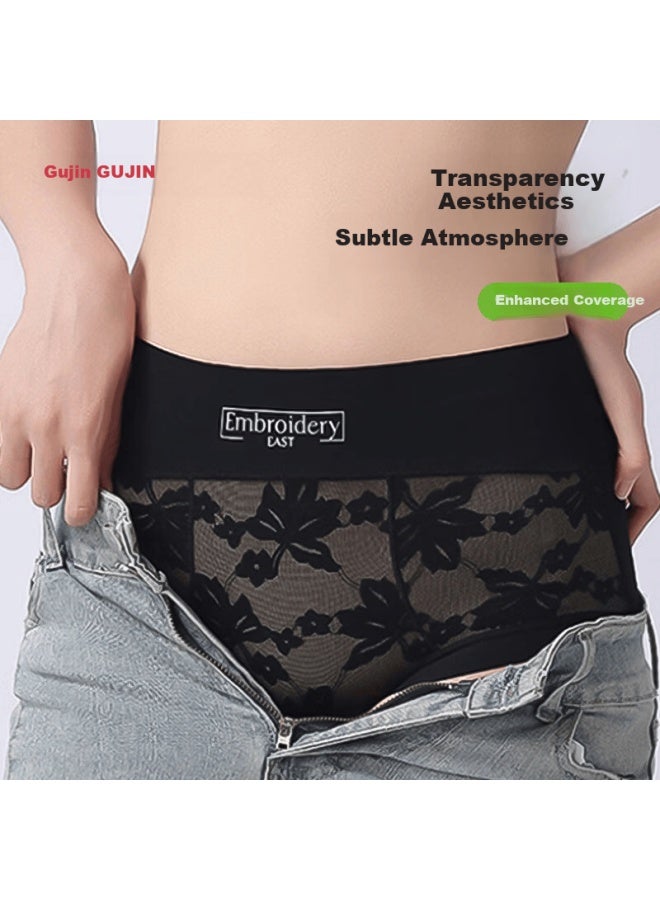 Gujin Women's 3-pack Lace Seamless High-waist Breathable Silk Antibacterial Panties Triangular Underwear - Image 2