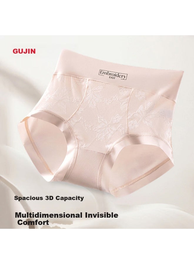 Gujin Women's 3-pack Lace Seamless High-waist Breathable Silk Antibacterial Panties Triangular Underwear - Image 5