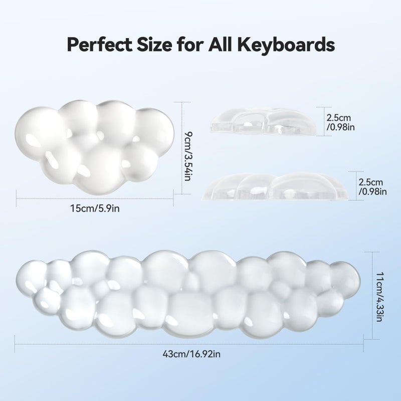 TECKNET Gel Cloud Wrist Rest Set, Cloud Wrist Rest with Non-Slip Base, Clear Wrist Pad for Keyboard with Mouse Wrist Rest for Computer Laptop Office Gaming and Pain Relief, Transparent - Image 2