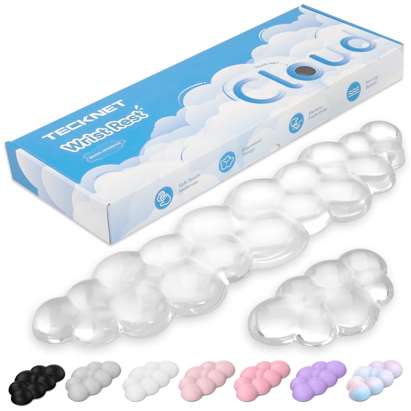 TECKNET Gel Cloud Wrist Rest Set, Cloud Wrist Rest with Non-Slip Base, Clear Wrist Pad for Keyboard with Mouse Wrist Rest for Computer Laptop Office Gaming and Pain Relief, Transparent - Image 1